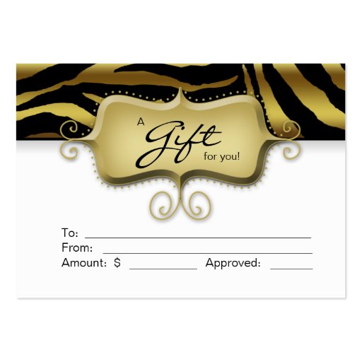 Noir animal d'or de zèbre de spa de chèque-cadeau  cartes de visite personnelles