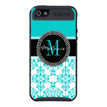 Noir, Aqua turquoise d'initiale de monogramme de d Coque iPhone 5