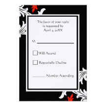 Noir avec la réponse blanche et rouge de mariage d invitation personnalisable