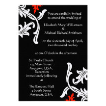 Noir avec mariage damassé blanc et rouge invitations personnalisées