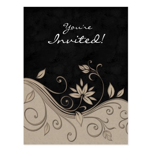 Noir beige d'invitation florale de carte postale d