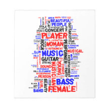 Noir bleu rouge du wordle 1 femelle de bassiste blocs-notes mémo