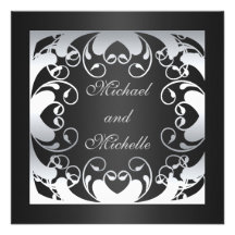 Noir et argent de fiançailles d'invitation floraux