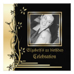 Noir et invitation florale d'anniversaire de front