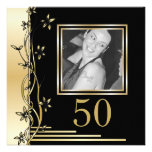 Noir et invitation florale d'anniversaire d'or cin