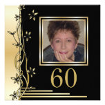 Noir et invitation florale d'anniversaire d'or soi