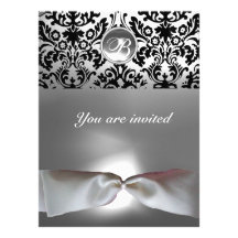Noir gris de ruban blanc de MONOGRAMME de GEMME de Faire-part