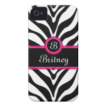 Nom de monogramme d'impression de zèbre coque Case-Mate iPhone 4