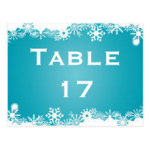 Nombre de table de mariage d'hiver de turquoise de cartes postales