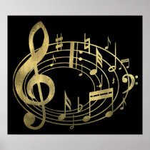 Notes musicales d'or dans la forme ovale