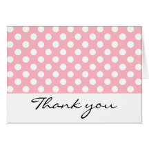 Notes roses et blanches de Merci de point de polka Cartes De Vœux