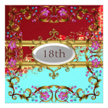 Nouveau cadre rouge de fleur de fête d'anniversair invitations personnalisées
