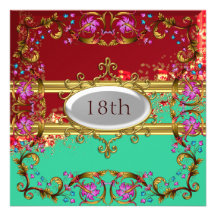 Nouveau cadre turquoise rouge de fleur de fête d'a cartons d'invitation personnalisés