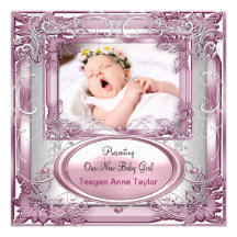 Nouvel argent de rose de faire-part de bébé