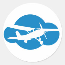 Nuage et avion bleus d'aviation autocollants ronds