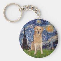 Nuit étoilée - golden retriever (k) porte-clefs