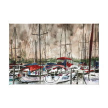nuit nautique de voiliers d'art de sépia noire et  toile tendue sur châssis