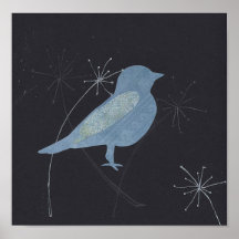 Oiseau bleu de copie d'art de collage de Wishfulne Affiches
