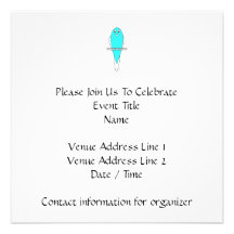 Oiseau bleu et blanc. Budgie. Cartons D'invitation