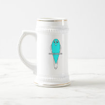 Oiseau bleu et blanc. Budgie. Tasse