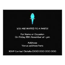 Oiseau bleu mignon. Perruche. Noir Invitation Personnalisée