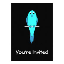 Oiseau bleu mignon. Perruche. Noir Invitation Personnalisable