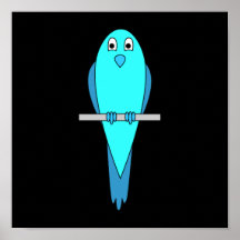Oiseau bleu mignon. Perruche. Noir Posters