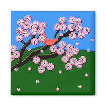 Oiseau dans l'aimant rose de fleurs de cerisier