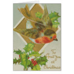Oiseau gai de Noël vintage Carte De Vœux