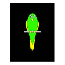 Oiseau jaune et vert. Perruche. Noir Carte Postale