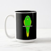 Oiseau jaune et vert. Perruche. Noir Tasse