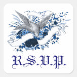 Oiseau sur le bouquet (bleu) sticker carré