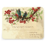 Oiseaux vintages de branche rouge de fleur épousan invitations