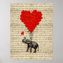 Olifant en hart gevormde ballons print