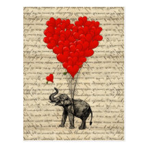 Olifant en hart gevormde ballons wenskaarten