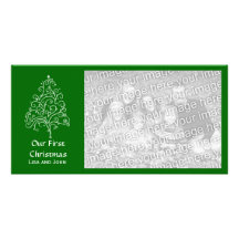 Onze Kaart van de Foto van Eerste Kerstmis Groene Gepersonaliseerde Fotokaarten