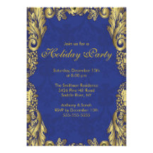 Or et invitation bleue de fête de vacances de Noël