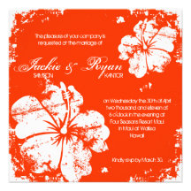 Orange grunge de ketmie de mariage de plage invitation personnalisée