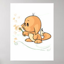 Oranje Kacheek die op een paardebloem dit wensen posters