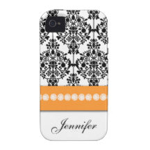 Oranje Zwarte Witte BloemeniPhone 4 van het Damast Vibe iPhone 4 Case