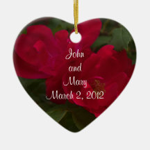 Ornement de date de mariage de rose rouge