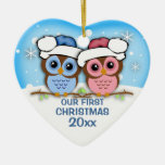 Ornement de Noël de couples de hibou de Cutie prem