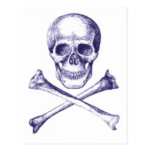Os de crâne et de croix - bleu carte postale