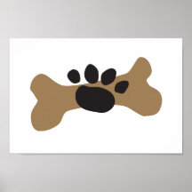 Os et empreinte de patte de chien affiche