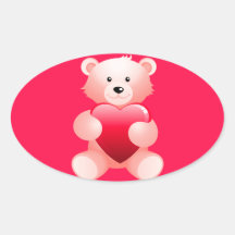 Ours de nounours tenant un coeur autocollants ovales