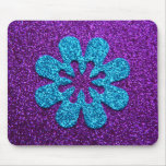 Paars & Blauw schitter Retro Bloem Muismat