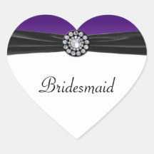 Paars & Wit met Zwart Fluweel & Diamanten bruiloft Hart Stickers
