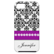 Paars Zwart Wit BloemenDamast iPhone 5 Cases
