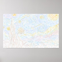 Page de coloration - nuit étoilée Van Gogh Affiches