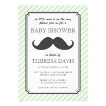 Pâle - baby shower de coup de moustache de rayures faire-part personnalisé
